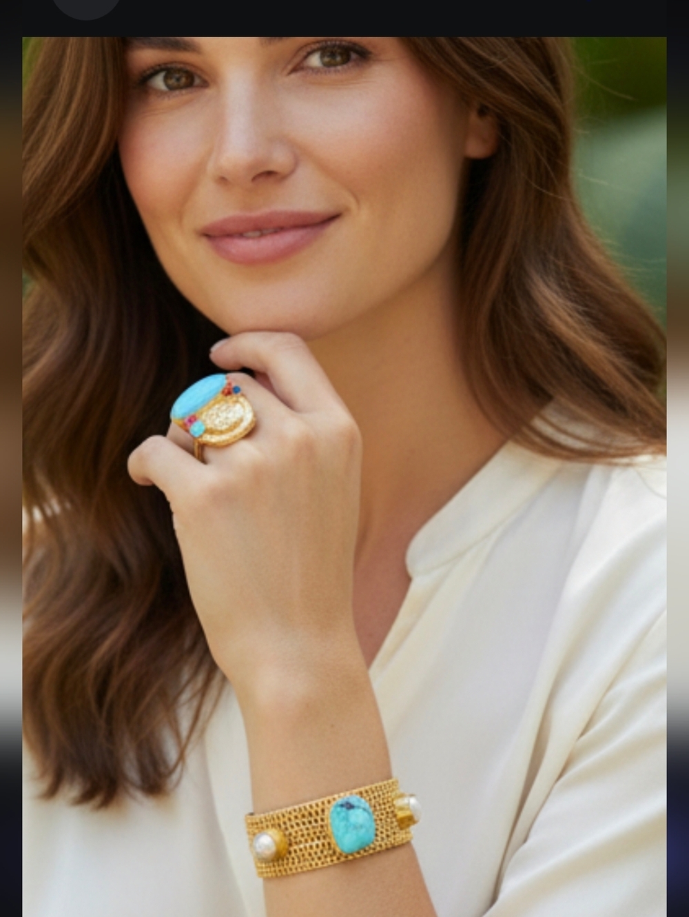 18k Matte Gold Plated Artisan Turquoise Freshwater Pearl Chunky Chain Bracelet - Picture 7 of 7